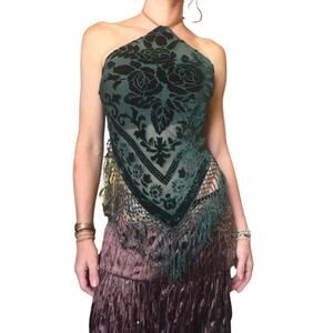 ✨ Handmade upcycled silk burnout scarf halter top ✨